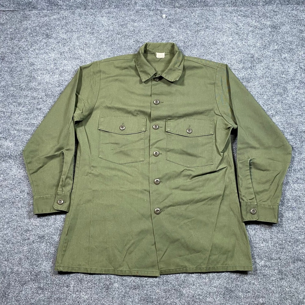 Vintage US Military‎ OG-507 Utility Shirt Mens 15.5x31 Olive Drab Green Workwear